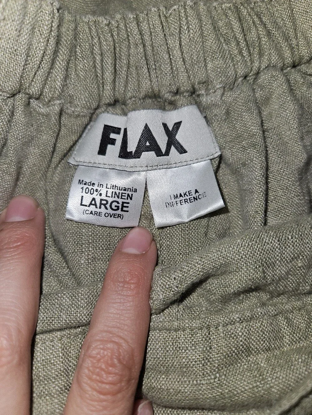 FLAX Women's Light Sage Linen Pants Large Classic Casual Granola Closet Staple